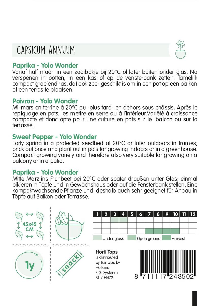 Paprika Sweet Var.- Yolo Wonder -Frø-